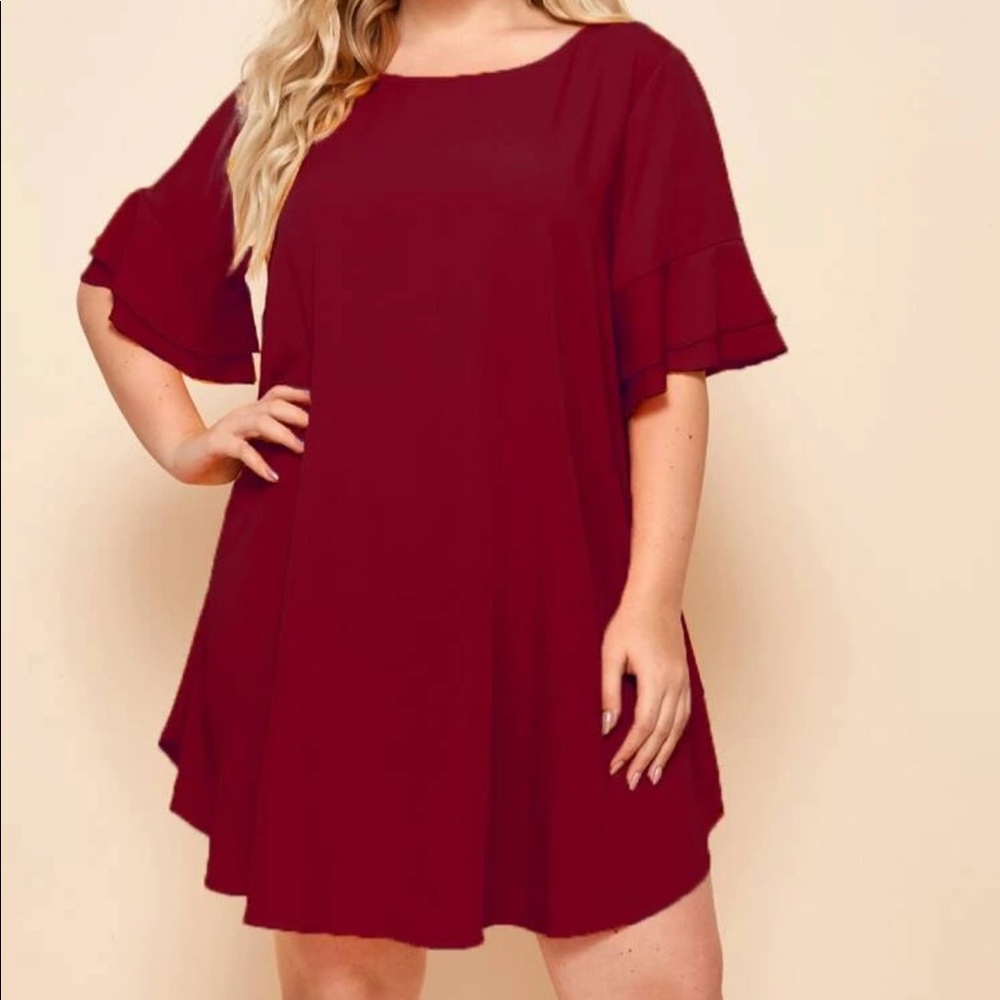 Boho flounce sleeve tunic dress - Picture 1 of 16